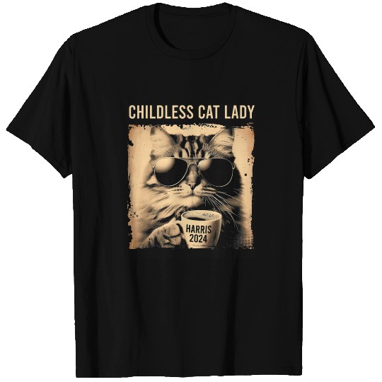 Coffee Fun Childless Cat Lady vintages Coffee Cat Kamala Harris 0037 T-Shirts