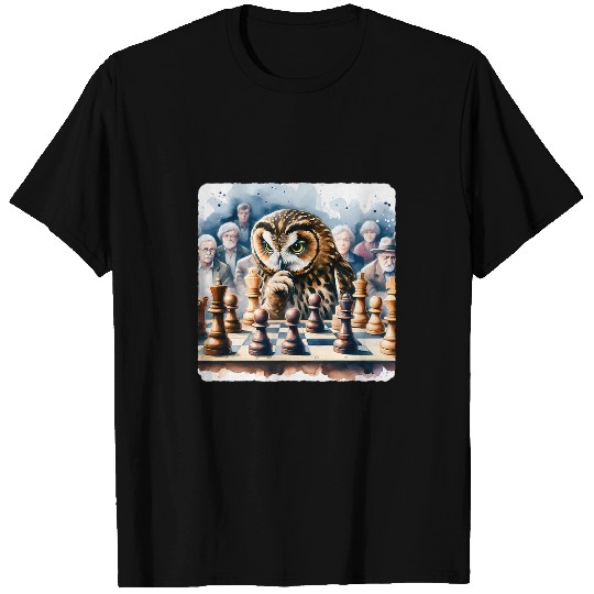 Owl Pet In Chess Tournament Thoughtfully Pieces Intense Match T-Shirts