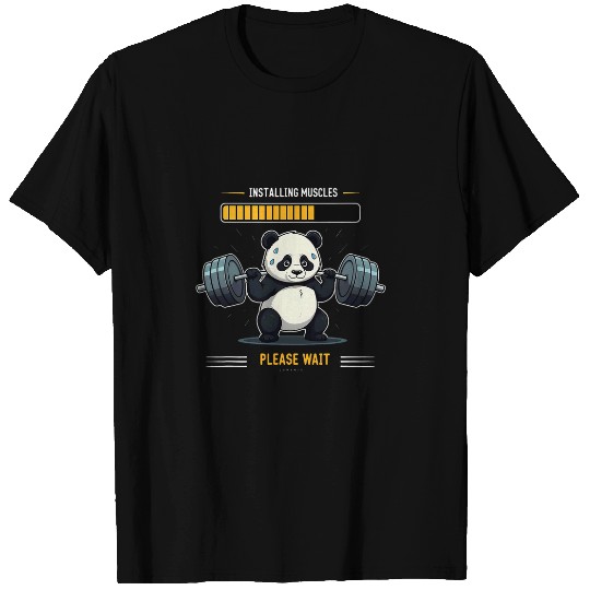 Panda Pet Installing muscles please wait panda Funny Gym Fitness T-Shirts