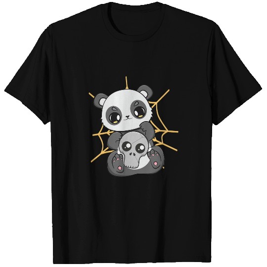 Panda Pet Spooky Panda Bear Cub Anime Skull Spiderweb Halloween Pajama T-Shirts