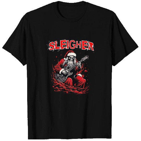 Christmas Sleigher Santa Skeletons Electric Guitar T-Shirts