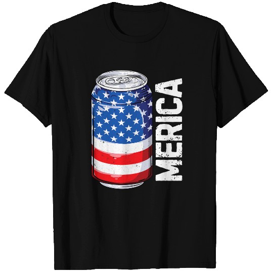 Beer Fun Beer Merica 4th of July American Flag Men Women Drinking Can T-Shirts