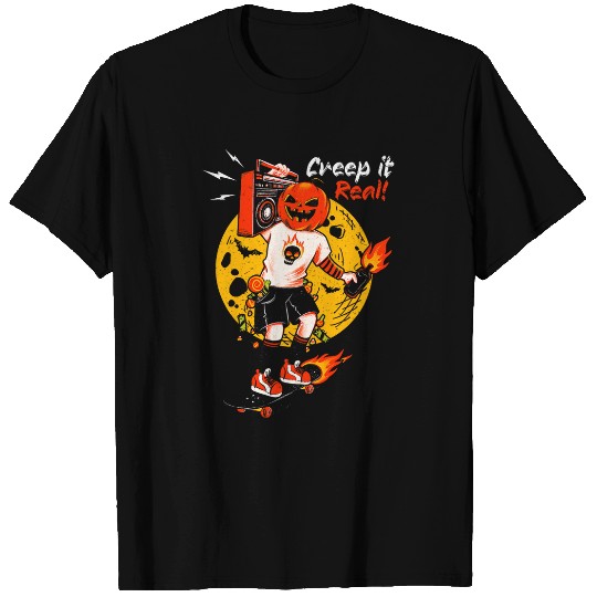 Creep It Real Pumpkin Skateboarding Halloween Skateboard T-Shirts