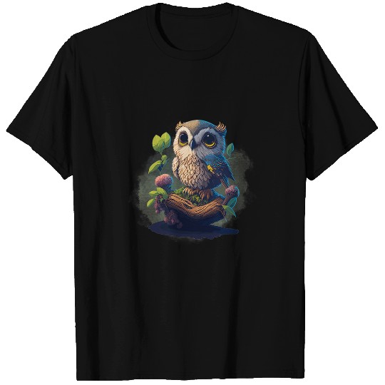 Owl Pet On A Plant With A Bird T-Shirts