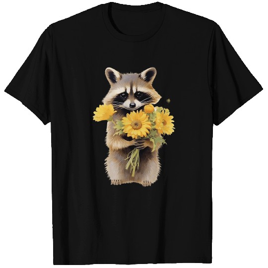 Raccoon Pet Holding Sunflower Cute Flower Mothers Day 3 T-Shirts
