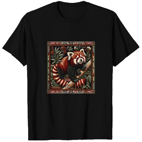 Panda Pet Red Panda Artwork Elegant Tapestry Motif Style T-Shirts