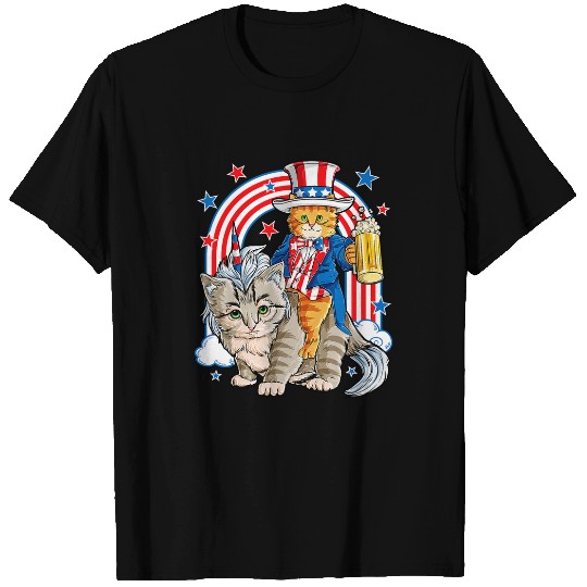 Cat 4th of July Caticorn Unicorns Meowica Women Men T-Shirts