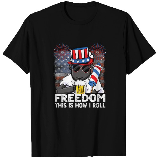 Beer Fun Freedom Is How I Roll Funny USA 4th of July Beer Sheep T-Shirts