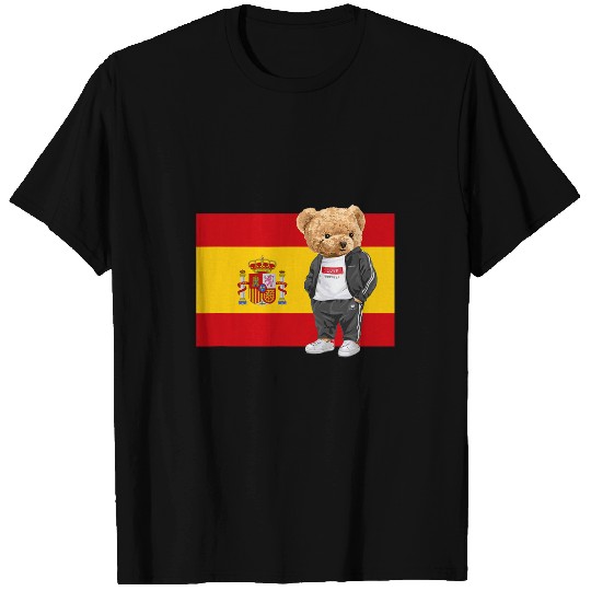 Bear Pet Cool Teddy Bear Bad Boy with Spain Flag Illustration Graphic T-Shirts