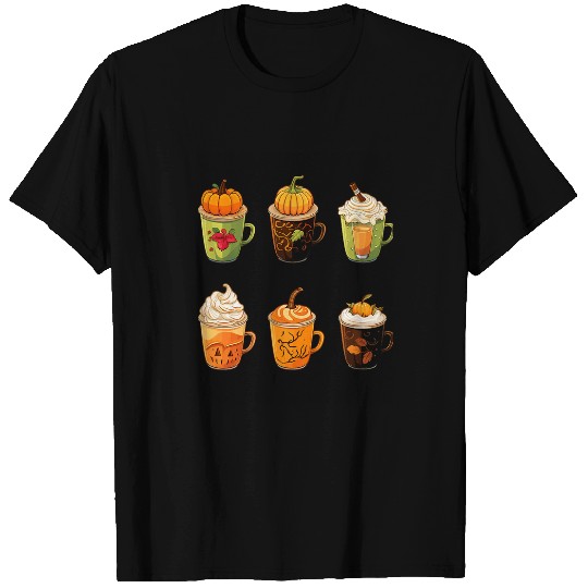 Coffee Fun Pumpkin Spice Latte Cups Fall Thanksgiving Halloween Kawaii T-Shirts