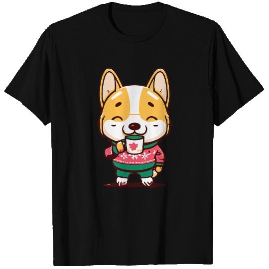 Coffee Fun Christmas Kawaii Design Of A Dog With Coffee Cup T-Shirts