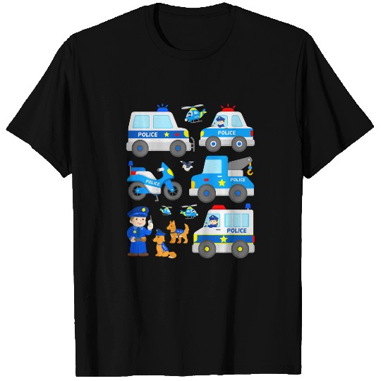 Kids Cop with Police Dogs Motorcycle Tow Truck Vehicles Boy Girl T-Shirts