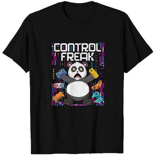 Panda Pet Control Freak Panda Black White Gaming Kawaii Gamer Anime T-Shirts