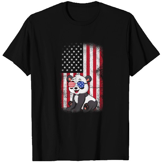 Panda Pet American Flag Boys Girls Men Women Fourth Of July T-Shirts