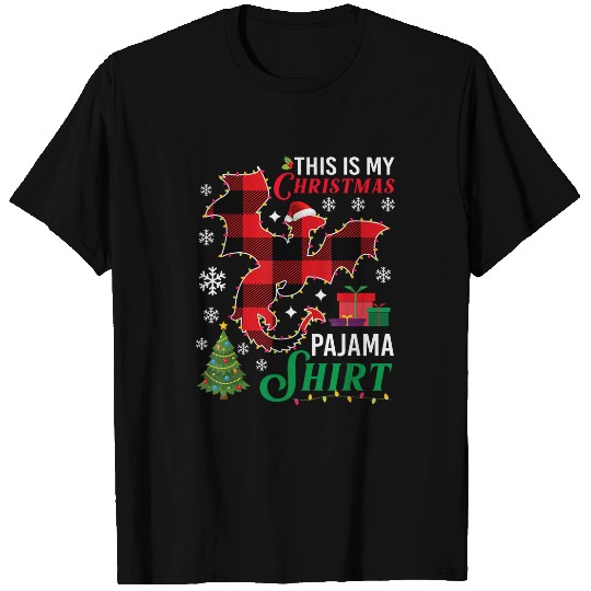 Dragon Pet Santa Red Plaid This is My Christmas Pajama T-Shirts