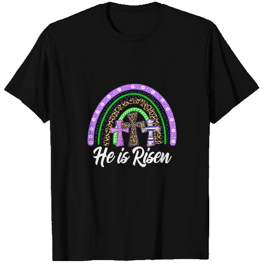 He Is Risen Leopard Rainbow Christian Jesus Happy Easter Day T-Shirts