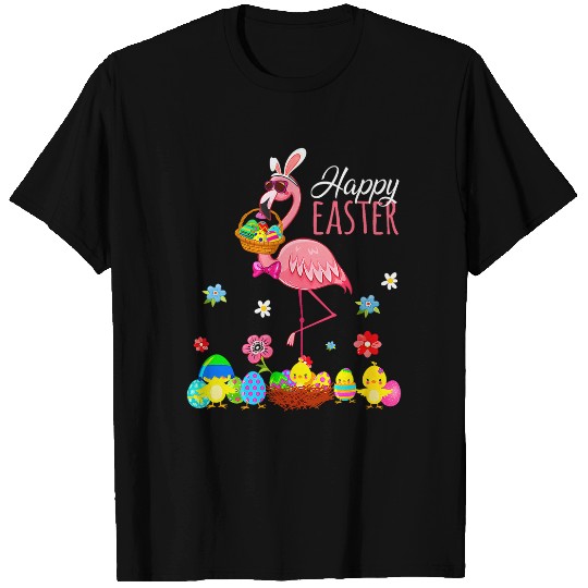 Happy Easter Flamingo With Easter Egg Basket Hunting 9 T-Shirts