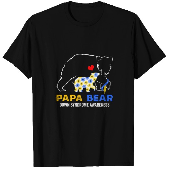 Bear Pet Papa Bear Down Syndromes Awareness Blue Yellow Ribbon T-Shirts