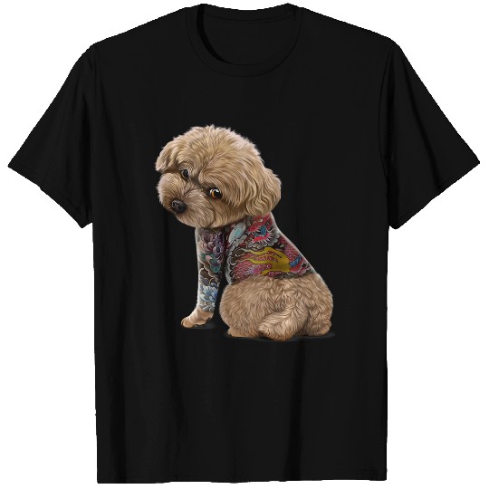 Cream Poodle Dog with Japanese Dragon Tattoo Irezumi T-Shirts