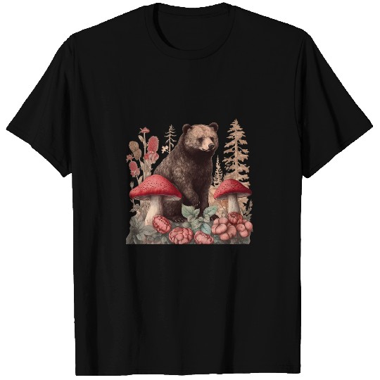 Bear Pet Cottagecore Bear Aesthetic Wild Animal Nature Lover Mushroom T-Shirts