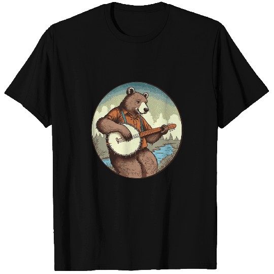 Bear Pet Country Music Cottage Core Cute Bear Playing Banjo 1 T-Shirts