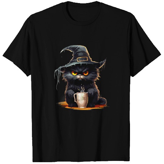 Coffee Fun Kitty MOCHA MEOW MAGIC Latte Cat Hat Coffee Lover Halloween T-Shirts