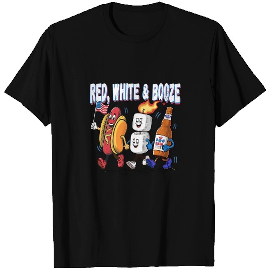 Beer Fun Red White and Booze Parade of Hotdog Marshmallows Beer T-Shirts