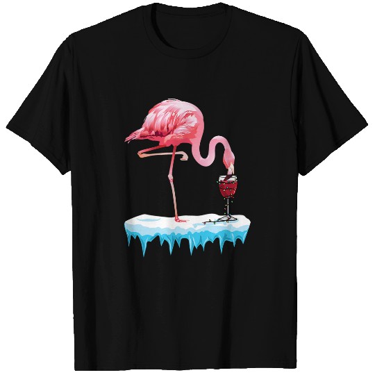 Wines Fun pink flamingo taking a glass of Wines christmas graphic T-Shirts