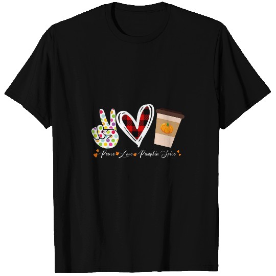 Coffee Fun Peace Love Pumpkin Spice Latte Halloween Plaid Fall Season T-Shirts