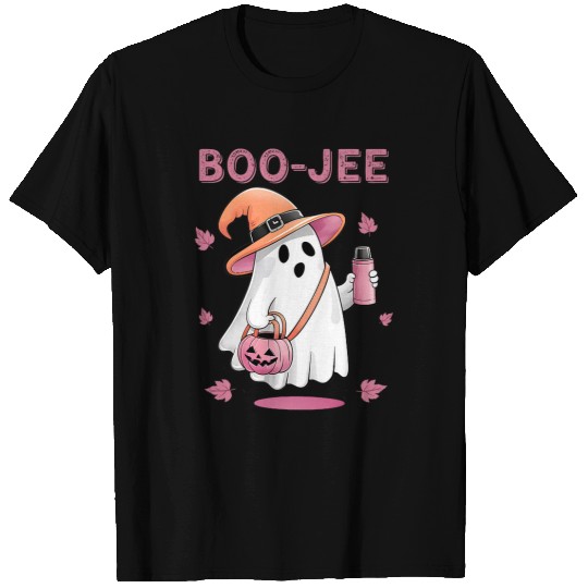 Coffee Fun Boo Jee ghosts Drinking Coffee Spooky Pink Funny Halloween T-Shirts