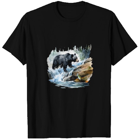 Bear Pet Black Bear Wilderness Waterfall Mountain Animal T-Shirts