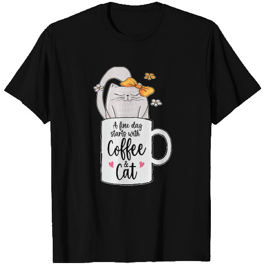 Coffee Fun Cute Grey Cat bandana Coffee Mug Cat and coffee Lover T-Shirts