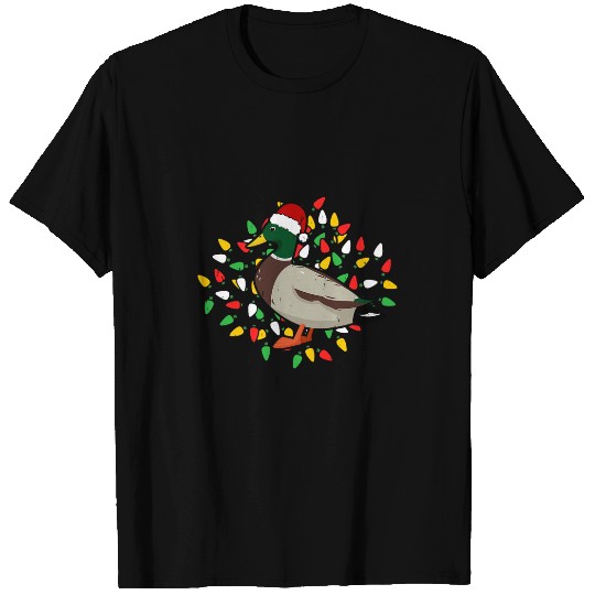 Duck Pet Holiday xmass Lighting Santa Hat Mallard Duck Bird Christmas T-Shirts
