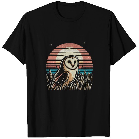Owl Pet Retro Sunset Barn Owl Graphic Art Design For Women And Men T-Shirts