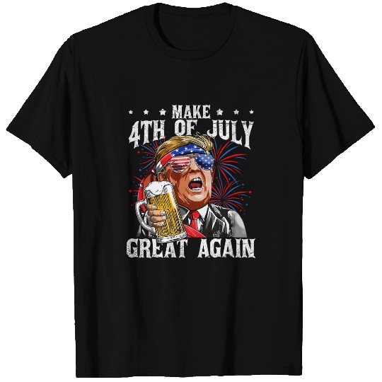 Beer Fun Trump Make 4th Of July Great Again Men Drinking Beer 2 T-Shirts