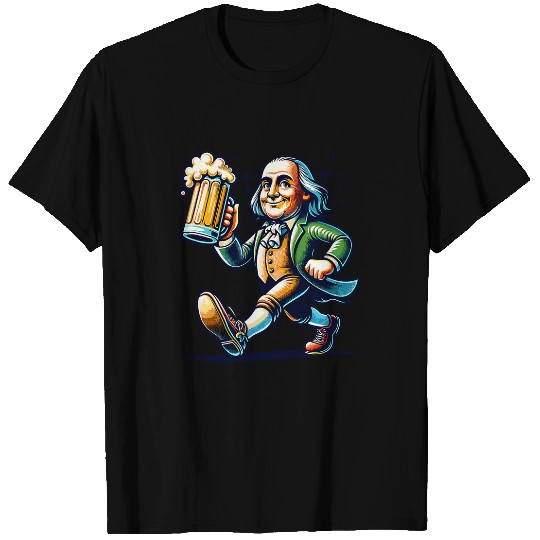 Beer Fun Boozing Benjamin Franklin With Beer Mug Celebrate Freedom T-Shirts