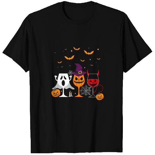 Wines Fun ghosts Pumpkin Witch Devil Red Wines Glass Halloween T-Shirts