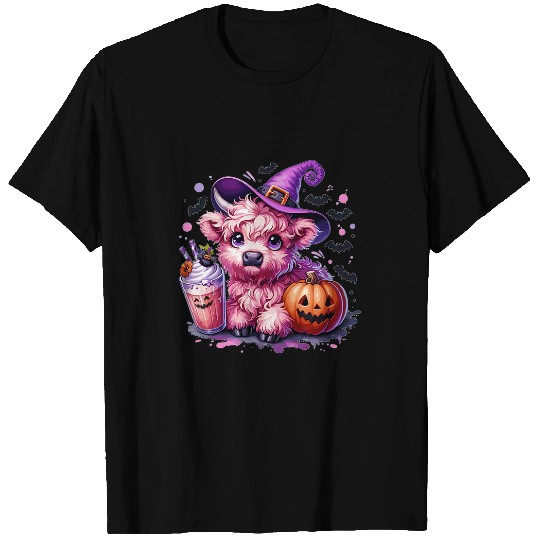 Coffee Fun Cute Witchy Highland Cow with Pumpkin and Coffee T-Shirts
