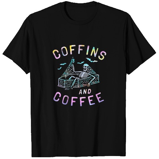 Coffee Fun Coffins And Coffee Funny Skeletons Tie Dye Retro Halloween T-Shirts