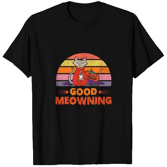 Coffee Fun Good Meowning Scary Cat Coffee Drinker Halloween Kitten T-Shirts