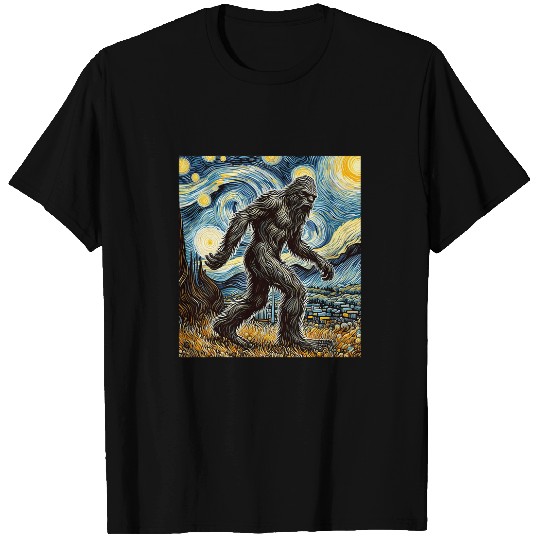 Funny bigfoots Starry Night Sasquatch Van Gogh Sky Painting T-Shirts