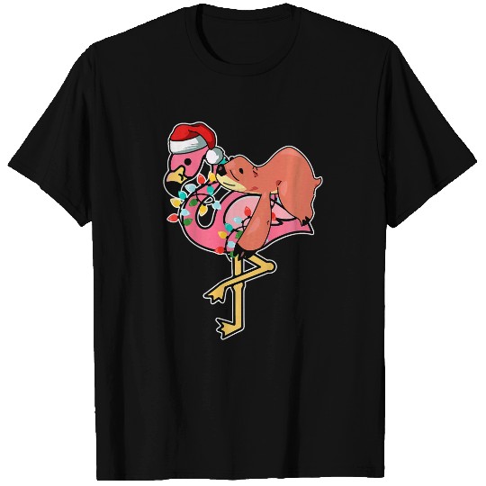 Sloth Pet Riding Flamingo Christmas Lights xmass Pj Boys Girls T-Shirts