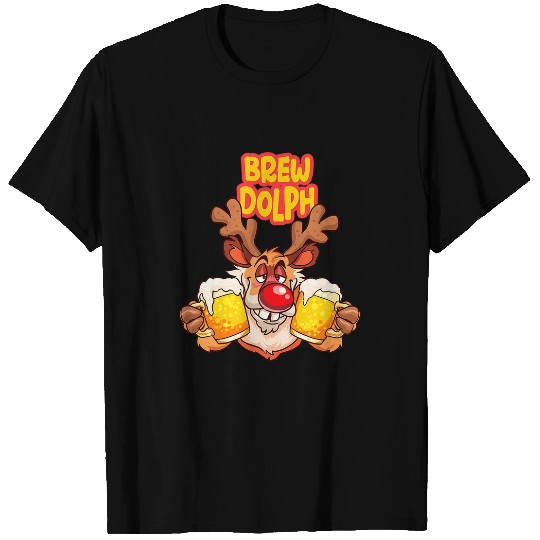 Beer Fun Brewdolph Rudolph Drinking Beer Christmas Beer Lover Drinker T-Shirts