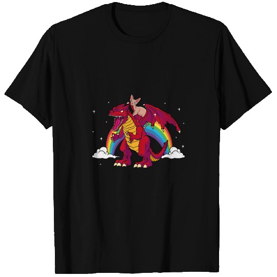 Dragon Pet Sphynx Cat Dragon Red Fantasy Animal Rainbow Clouds T-Shirts