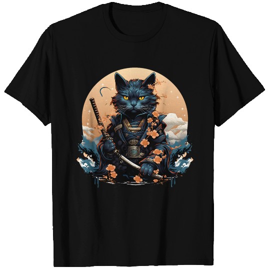 Cute Japanese Samurai Cat s Tattoo Kawaii Ninja Cat 1 T-Shirts