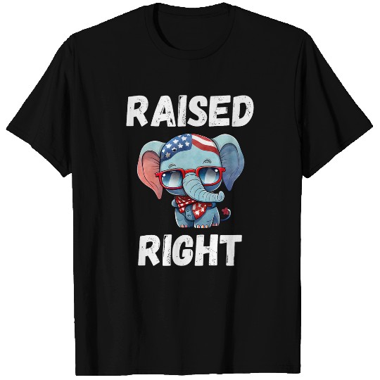 Elephant Pet Raised Right Vote Republican American Flag Elephant T-Shirts