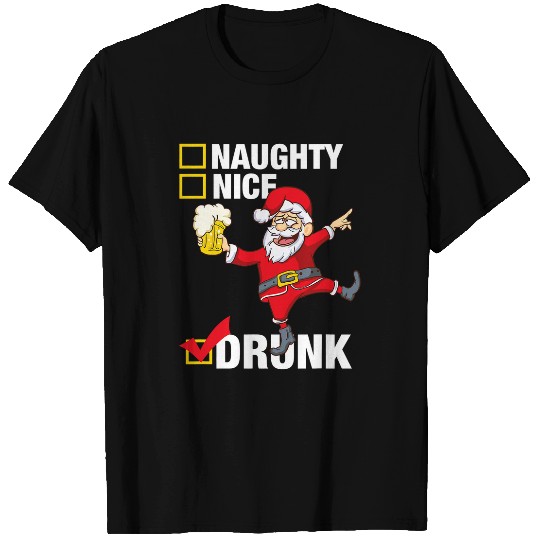 Beer Fun Drunk Santa with Beer Not Naughty or Nice Christmas T-Shirts