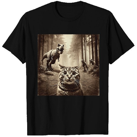 Funny Last Selfie Of Cat Before TRexs Attack Hilarious Cat T-Shirts