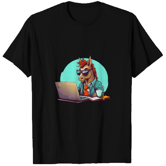Coffee Fun Cool CEO Horse with Coffee and Computer T-Shirts