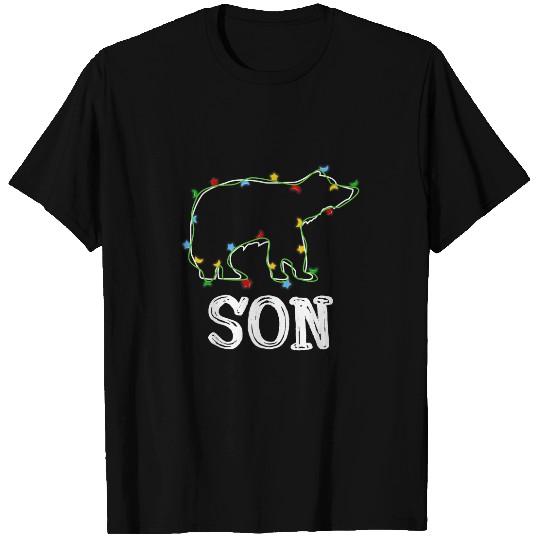Bear Pet Red Plaid Son Bear Kid Christmas Light Santa Hat T-Shirts